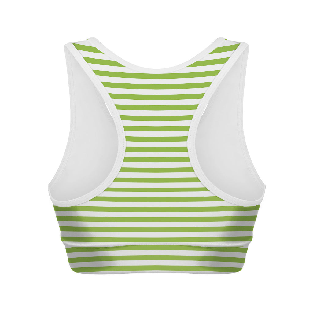 Green And White Striped Pattern Print Women's Sports Bra
