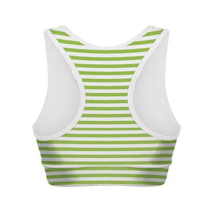 Green And White Striped Pattern Print Women's Sports Bra