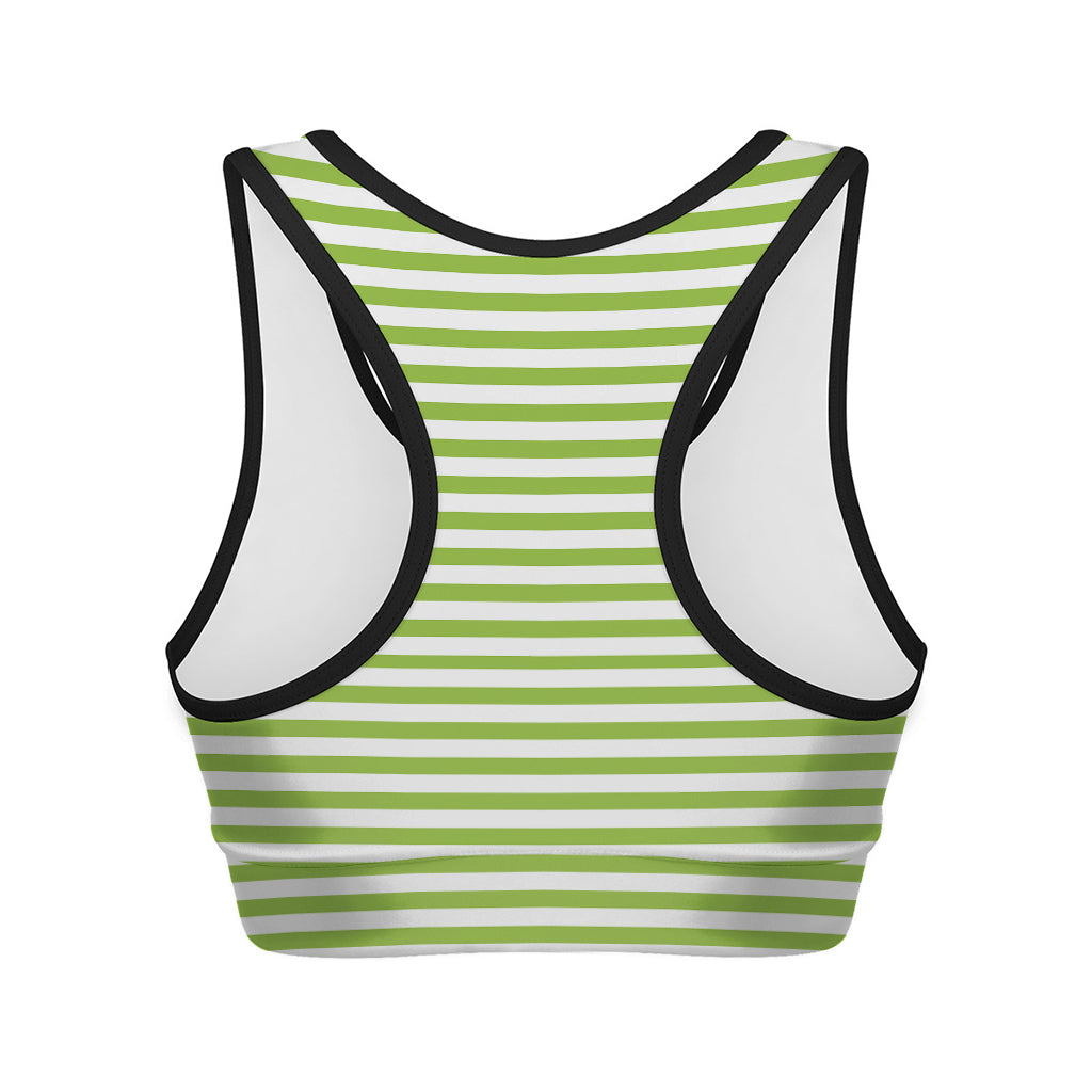 Green And White Striped Pattern Print Women's Sports Bra