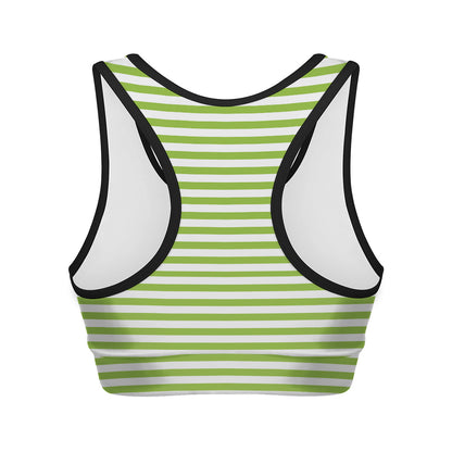 Green And White Striped Pattern Print Women's Sports Bra