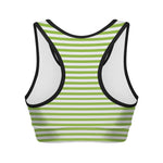 Green And White Striped Pattern Print Women's Sports Bra