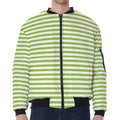 Green And White Striped Pattern Print Zip Sleeve Bomber Jacket