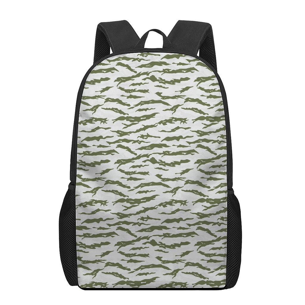 Green And White Tiger Stripe Camo Print 17 Inch Backpack