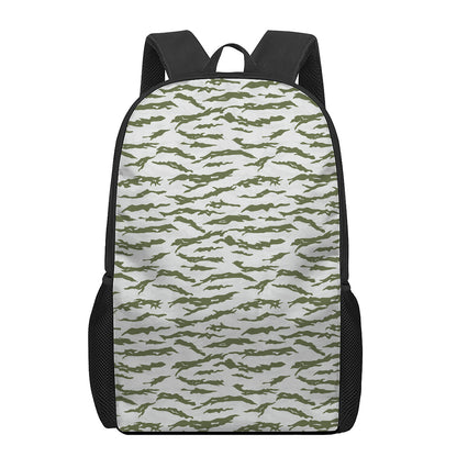 Green And White Tiger Stripe Camo Print 17 Inch Backpack