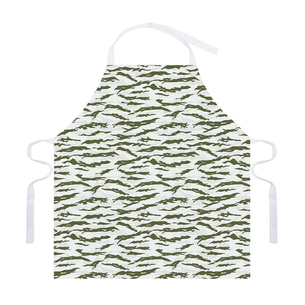 Green And White Tiger Stripe Camo Print Adjustable Apron