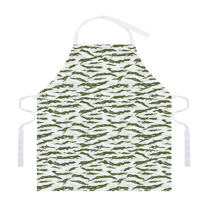 Green And White Tiger Stripe Camo Print Adjustable Apron