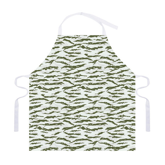 Green And White Tiger Stripe Camo Print Adjustable Apron