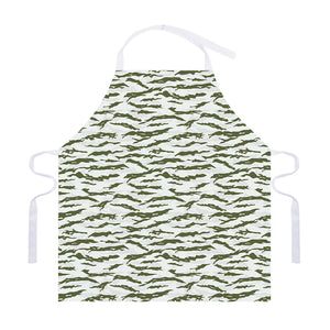 Green And White Tiger Stripe Camo Print Adjustable Apron