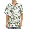 Green And White Tiger Stripe Camo Print Aloha Shirt