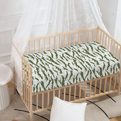 Green And White Tiger Stripe Camo Print Baby Crib Sheet