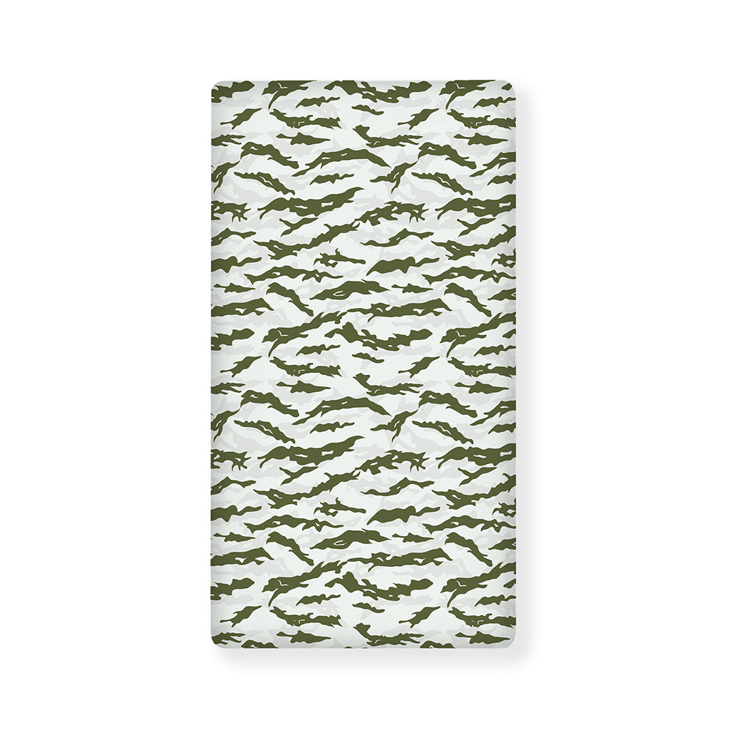 Green And White Tiger Stripe Camo Print Baby Crib Sheet