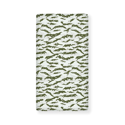 Green And White Tiger Stripe Camo Print Baby Crib Sheet