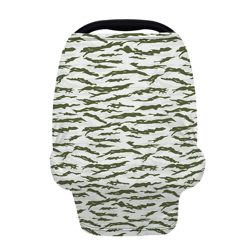Green And White Tiger Stripe Camo Print Baby Seat Cover