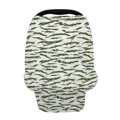 Green And White Tiger Stripe Camo Print Baby Seat Cover