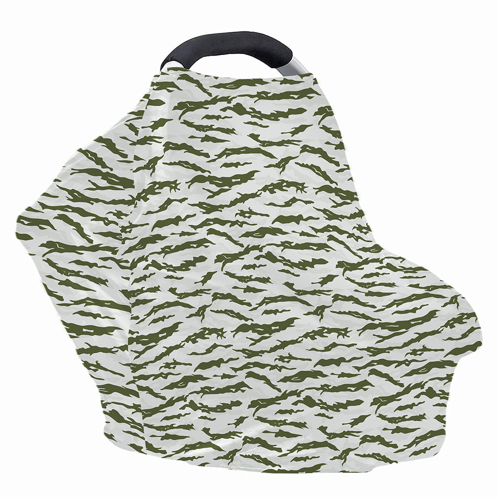 Green And White Tiger Stripe Camo Print Baby Seat Cover