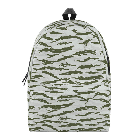 Green And White Tiger Stripe Camo Print Backpack