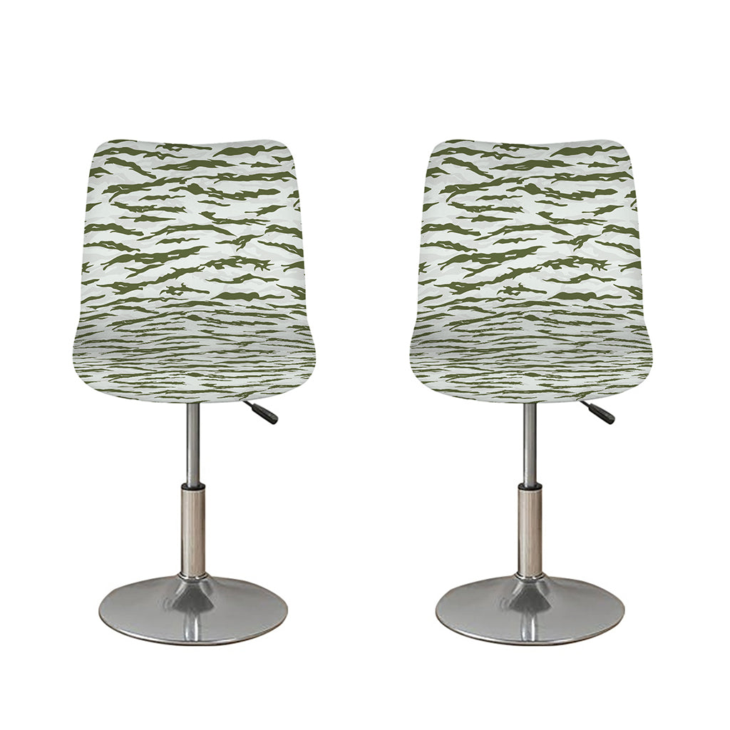 Green And White Tiger Stripe Camo Print Bar Stool Covers