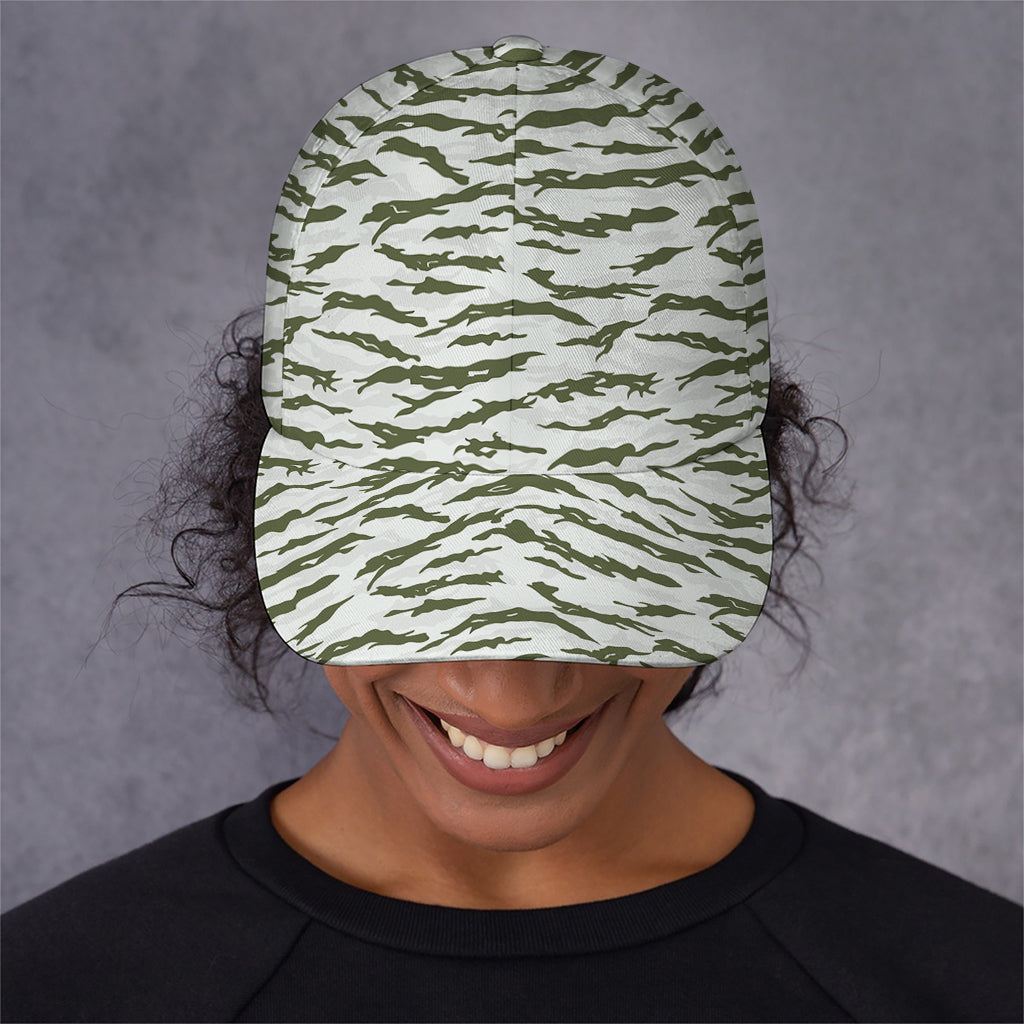 Green And White Tiger Stripe Camo Print Baseball Cap