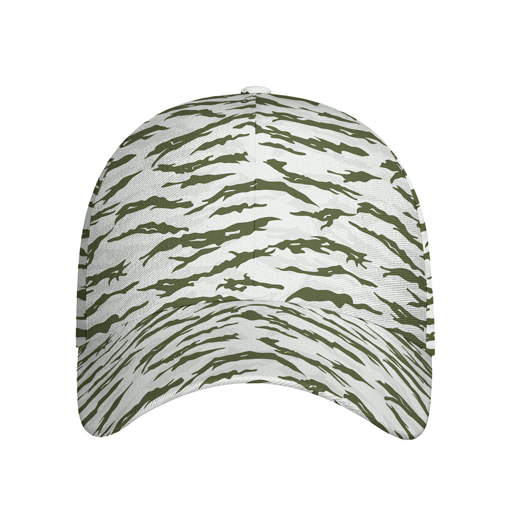 Green And White Tiger Stripe Camo Print Baseball Cap