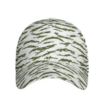 Green And White Tiger Stripe Camo Print Baseball Cap