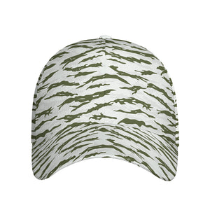 Green And White Tiger Stripe Camo Print Baseball Cap