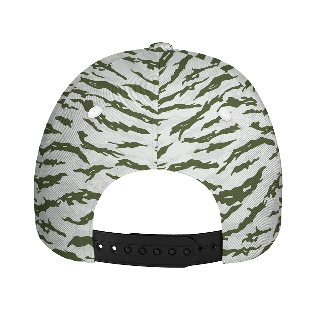 Green And White Tiger Stripe Camo Print Baseball Cap