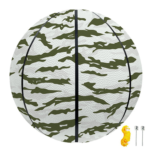 Green And White Tiger Stripe Camo Print Basketball