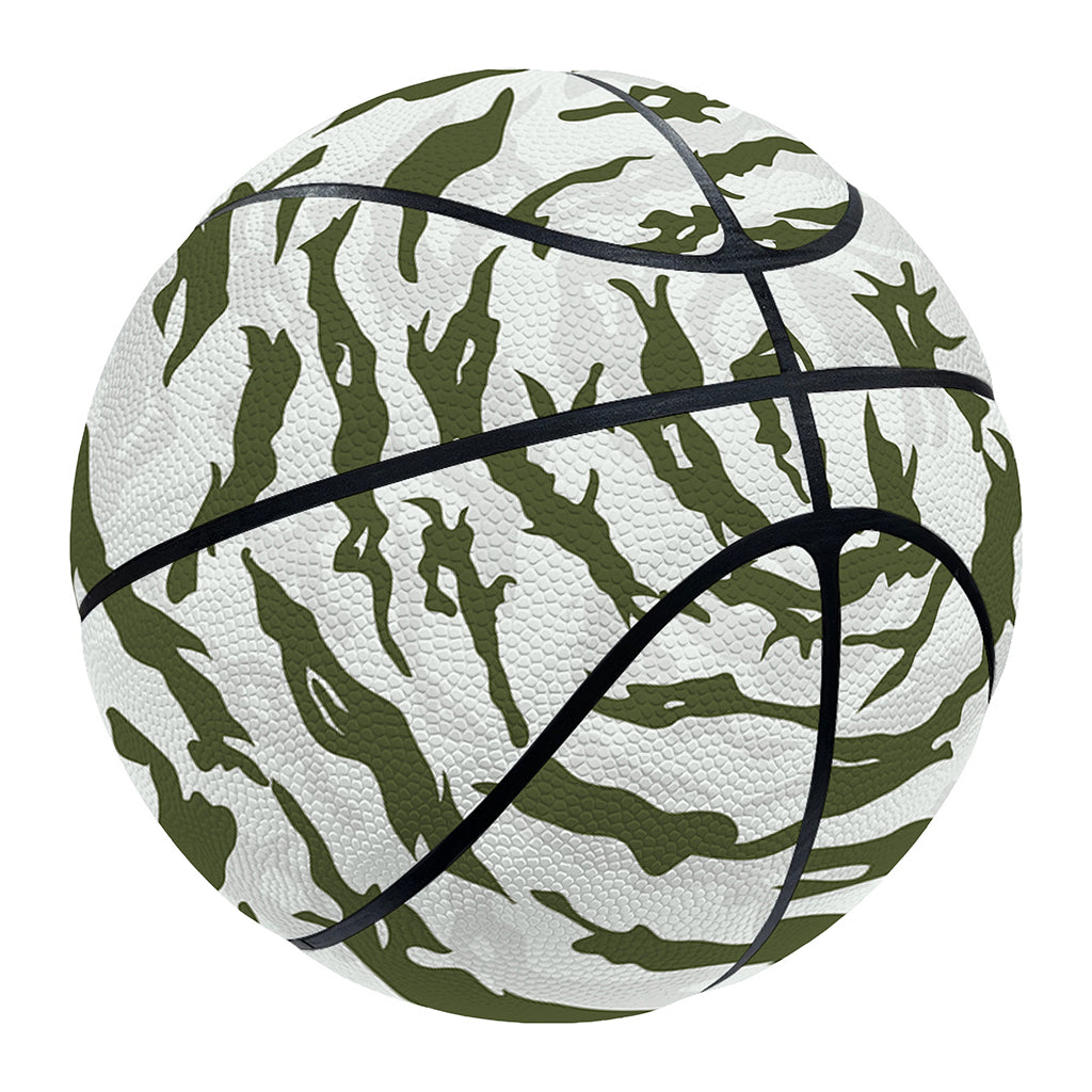 Green And White Tiger Stripe Camo Print Basketball