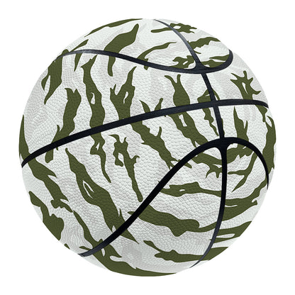 Green And White Tiger Stripe Camo Print Basketball