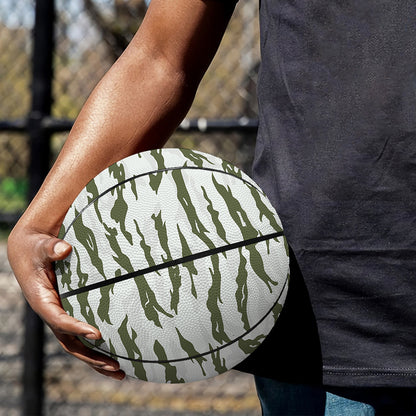 Green And White Tiger Stripe Camo Print Basketball