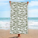 Green And White Tiger Stripe Camo Print Beach Towel