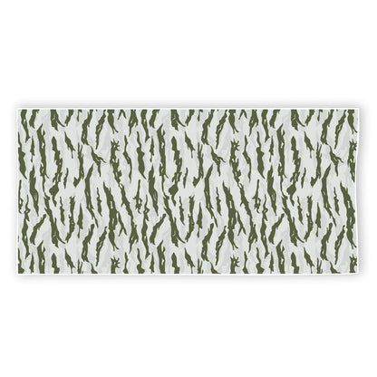 Green And White Tiger Stripe Camo Print Beach Towel