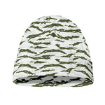 Green And White Tiger Stripe Camo Print Beanie