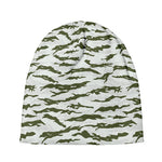 Green And White Tiger Stripe Camo Print Beanie