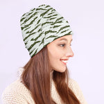 Green And White Tiger Stripe Camo Print Beanie