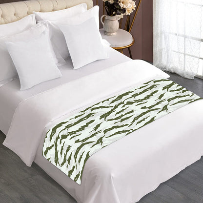 Green And White Tiger Stripe Camo Print Bed Runner