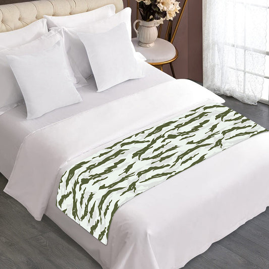 Green And White Tiger Stripe Camo Print Bed Runner