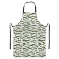 Green And White Tiger Stripe Camo Print Bib Apron With Pocket