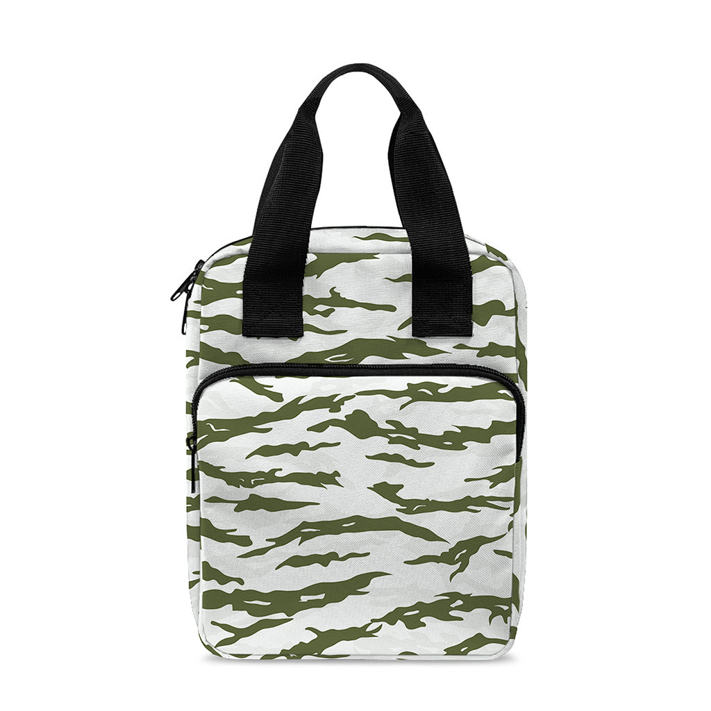 Green And White Tiger Stripe Camo Print Bible Tote Bag