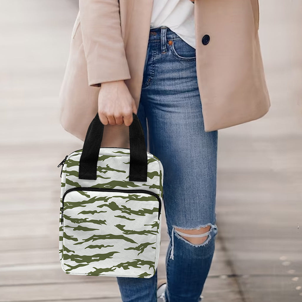 Green And White Tiger Stripe Camo Print Bible Tote Bag