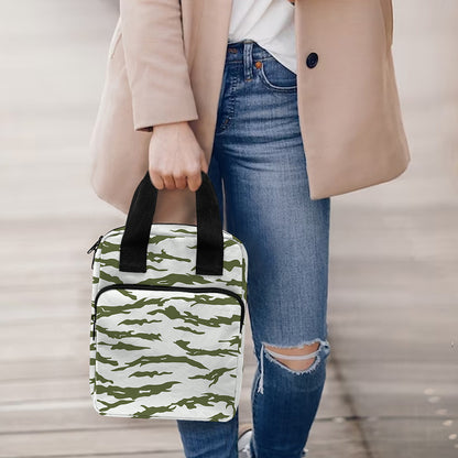 Green And White Tiger Stripe Camo Print Bible Tote Bag