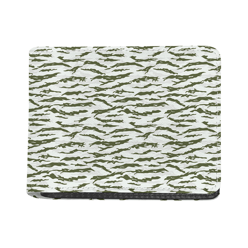 Green And White Tiger Stripe Camo Print Bifold Wallet