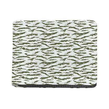 Green And White Tiger Stripe Camo Print Bifold Wallet