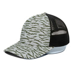 Green And White Tiger Stripe Camo Print Black Mesh Trucker Cap