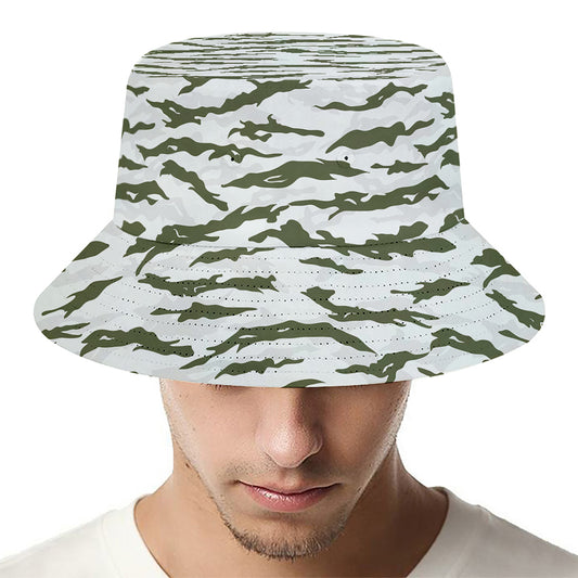 Green And White Tiger Stripe Camo Print Bucket Hat