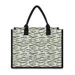 Green And White Tiger Stripe Camo Print Canvas Tote Bag