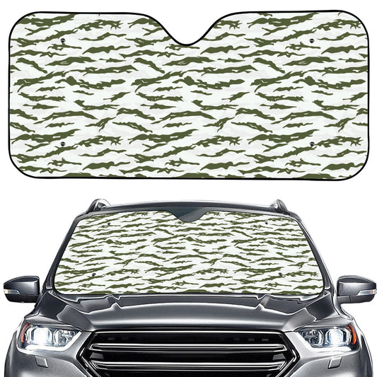 Green And White Tiger Stripe Camo Print Car Windshield Sun Shade