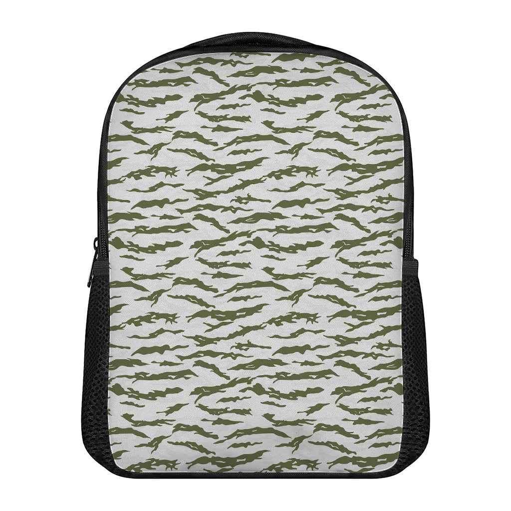 Green And White Tiger Stripe Camo Print Casual Backpack
