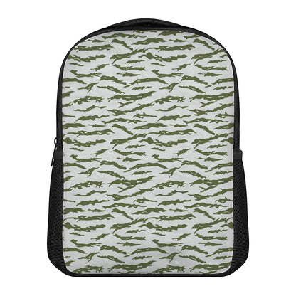 Green And White Tiger Stripe Camo Print Casual Backpack
