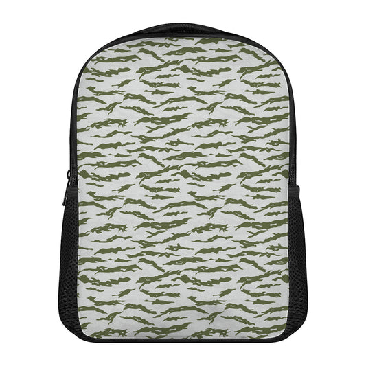 Green And White Tiger Stripe Camo Print Casual Backpack